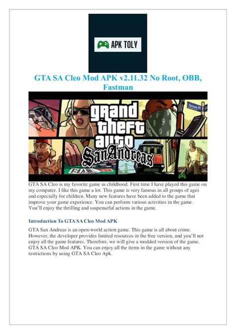 GTA sa Cleo Mod APK + OBB (No root) Download for Android.